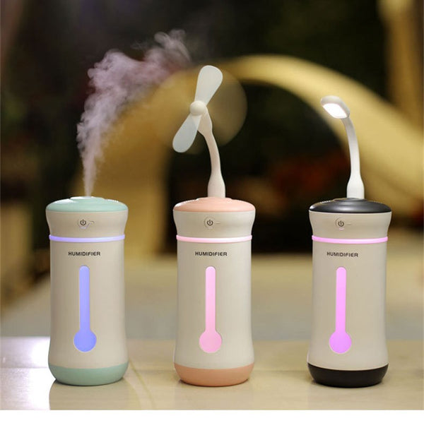 3-in-1 Humidifier/Fan/lamp LED for car/desk