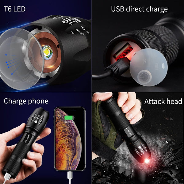 Tactical Military Rechargeable 2000 Zoom LED T6 Flashlight